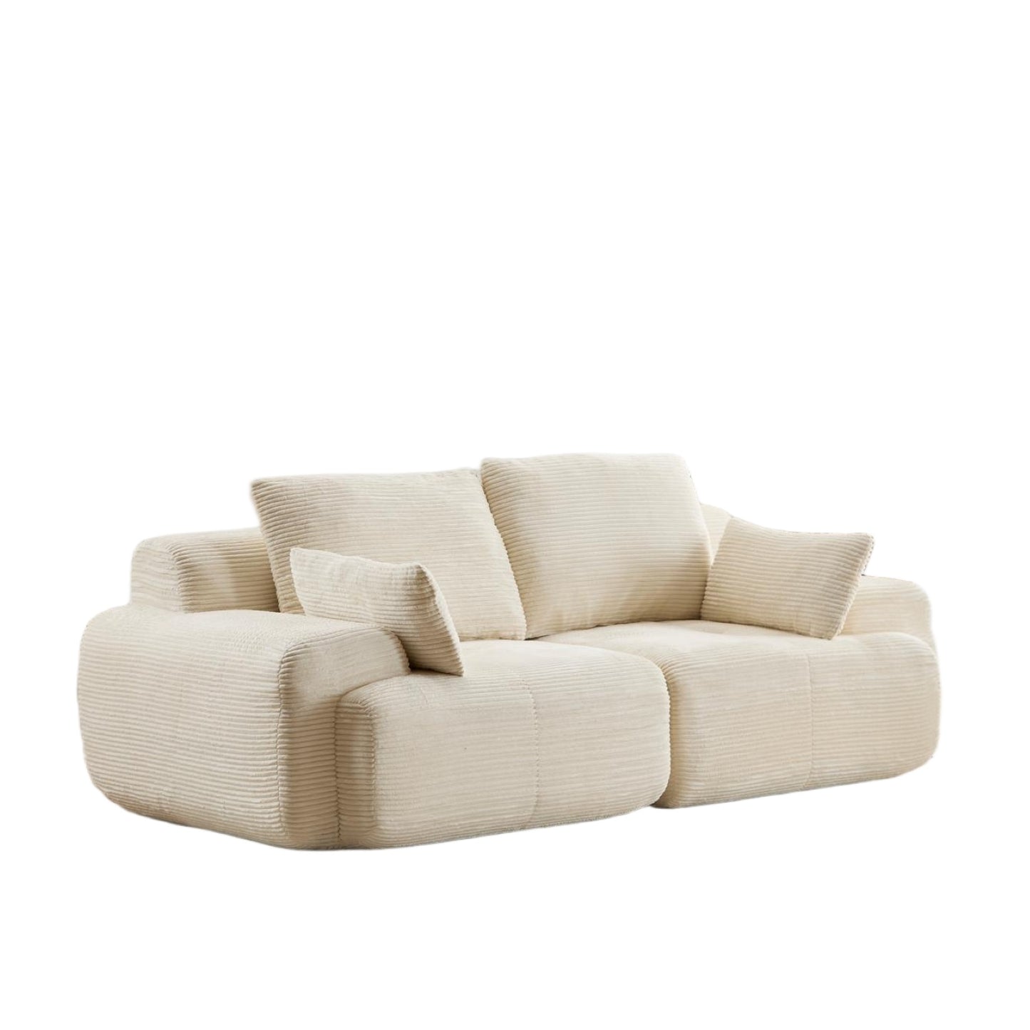 Moderne Kompressions-Matratzen-Sofa, 2-Sitzer großes Ecksofa für das Wohnzimmer, Haustierfreundliches Wolkenmodul-Sofa, Samtstoff, extra tiefe Zweier-Sitzbank, keine Montage erforderlich, Beige