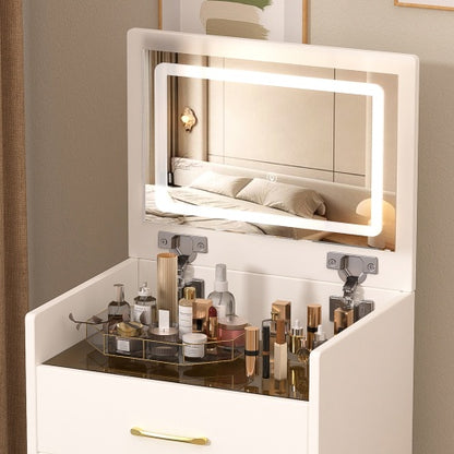 3-in-1-Toilettentisch mit offenem Oberen Spiegel, Kleines Schminktisch-Set mit sichtbarer Glasplatte, Kompakter Schminktisch mit 3 Schubladen, Ankleidetisch für das Schlafzimmer