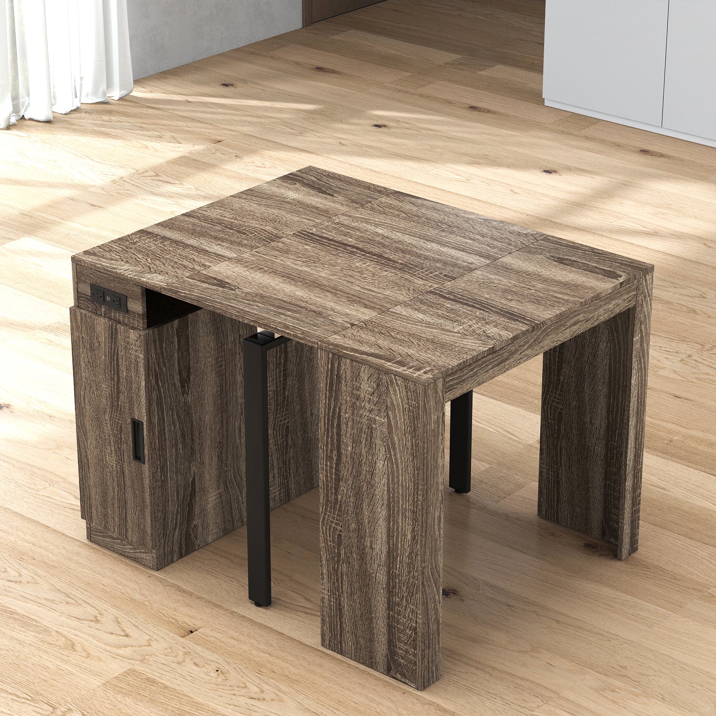 Moderne multifunktionale ausziehbare Esstisch mit Steckdose, platzsparender ausklappbarer Tisch mit Stauraum für Partys, Hochzeiten, Meetings und Feiern