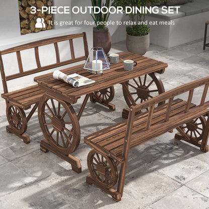 Gartentisch und Stühle für 4 Personen, Wagenrad-Design, Outdoor-Möbelset für Garten, Hinterhof, karbonisiert
