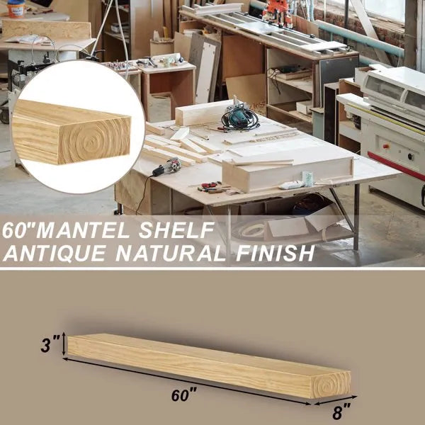 Kamin-Sims, 60" Holz-Schwimmregal für Kamin, Wandmontiertes Handgefertigtes Holzregal, Sims über dem Kamin mit Aufgewerteten Harz-Endkappen, 60" B x 8" T x 3" H, Gealtertes Eichenholz