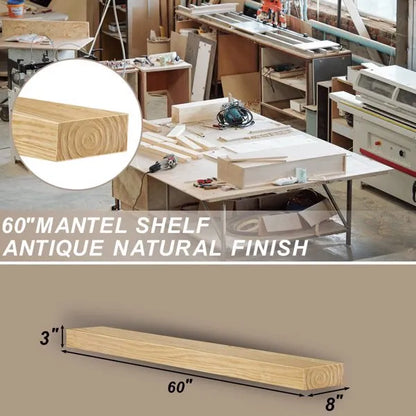 Kamin-Sims, 60" Holz-Schwimmregal für Kamin, Wandmontiertes Handgefertigtes Holzregal, Sims über dem Kamin mit Aufgewerteten Harz-Endkappen, 60" B x 8" T x 3" H, Gealtertes Eichenholz