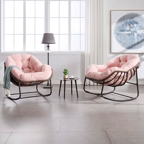 Outdoor-Rattan-Schaukelstuhl, Gepolsterter Kissen-Schaukelstuhl für Terrasse, Wohnzimmer, Patio, Garten, Rosa - Verkauf auf Temu verboten