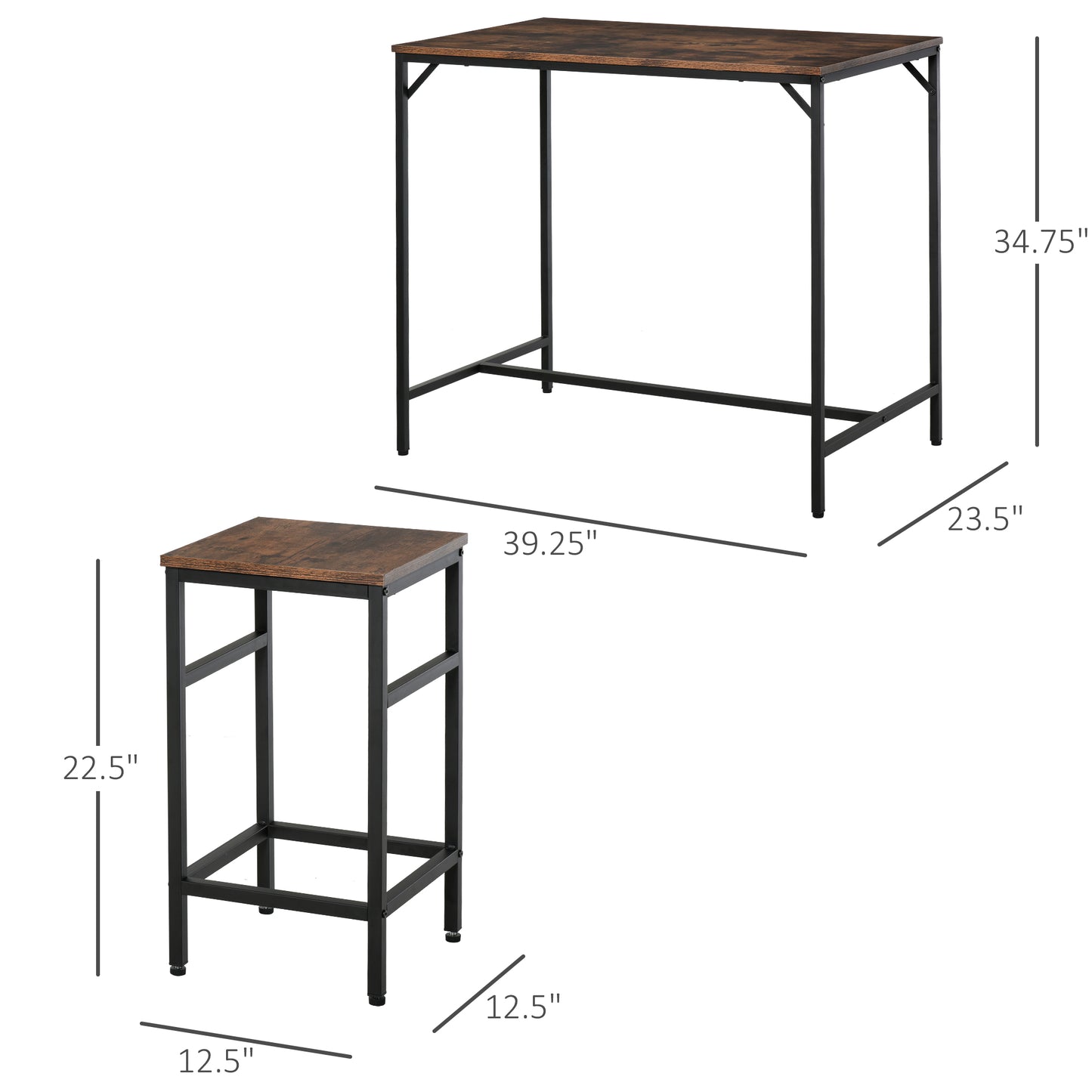 5 Piece Modern Dining Table and 4 Stools Industrial Dining Set with Footrest & Legs