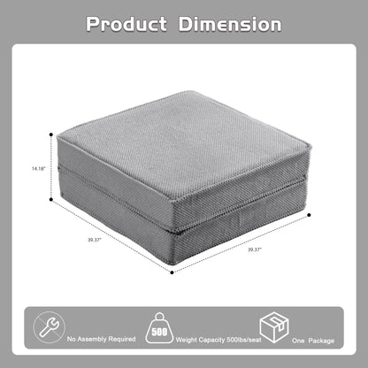 Kompressions-Mahjong-Sofa, umklappbares Boden-Sofabett, DIY knochenloses modulares Sektionssofa, keine Montage erforderlich, Kreisförmiger Fleece-Stoff, 1 Hocker, Hellgrau