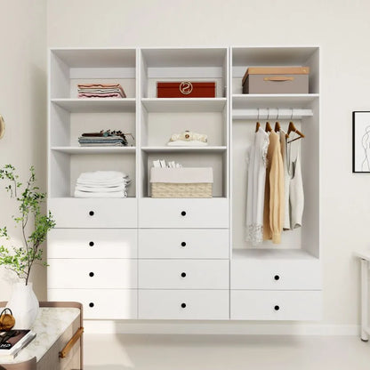 Livelylodge Modulares Kleiderschrank - Freistehender Weißer Schrank mit Geräumigen Stauraumregalen und Kleiderstangen 70,86"B x 16,04"T x 70,86"H