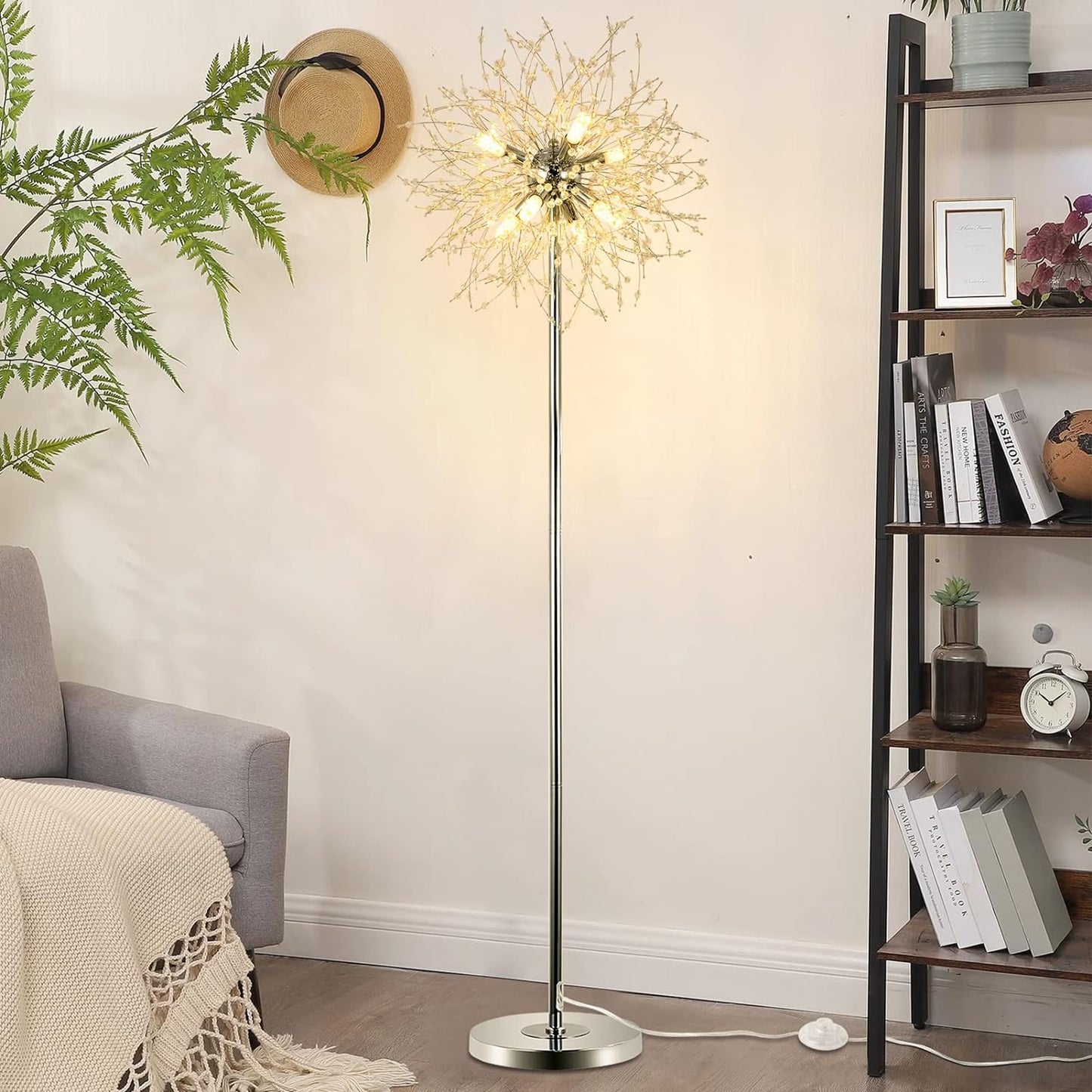 Schlafzimmer Kristall Stehlampe,,69 Zoll Hohe Ständerlampe,Moderne Raum Dekorative Stehlampe,Enthält 32 Feuerwerkskristall Aufhänger, Chrom Finish Nicht verfügbare Plattformen- Welfel