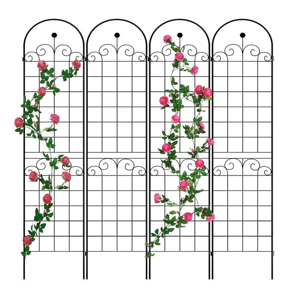 4er-Set Metall-Gartenspaliere für Kletterpflanzen im Freien 220 cm x 50 cm Rostfreie Pflanzenstütze Rosen-Spaliere Netz Spalier Schwarz