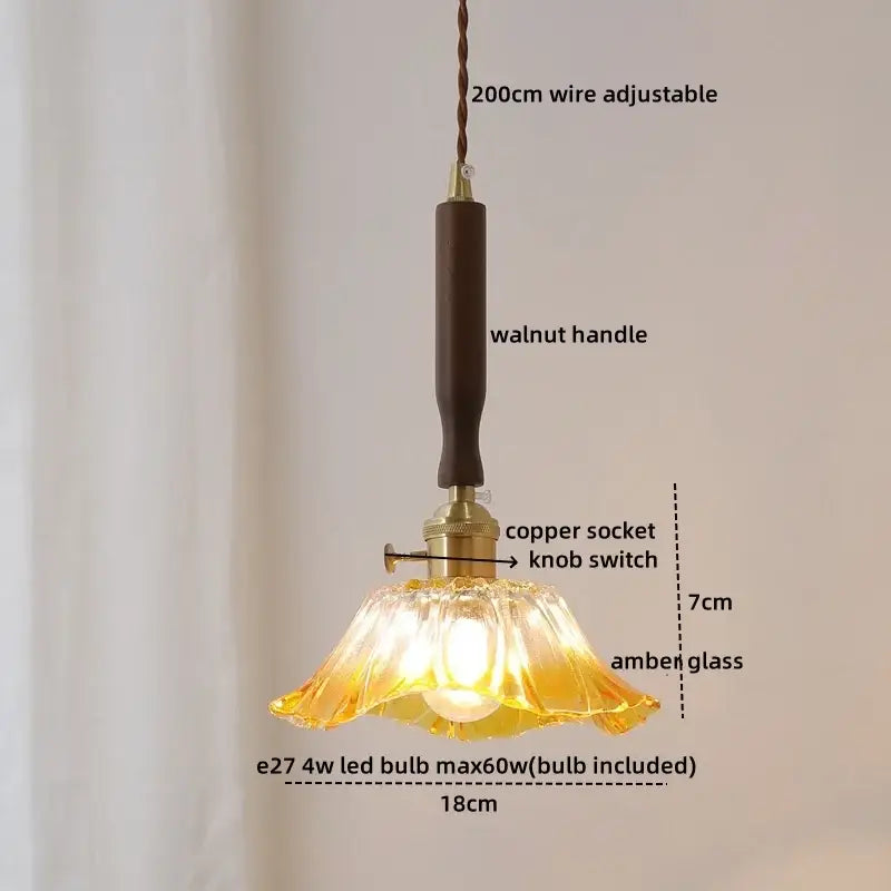 Warm amber glass ceramic walnut copper pendant light with walnut handle for bedroom chandelier decorbites ceramic walnut copper