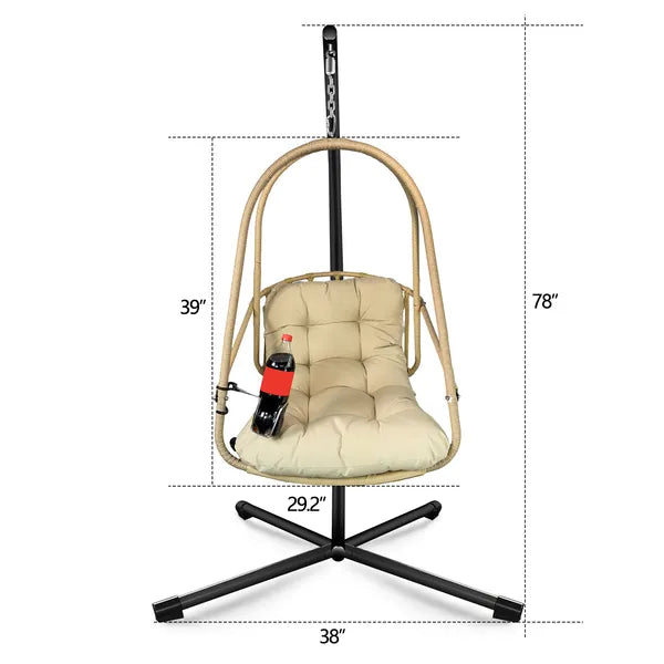 Hängender Eierstuhl mit Ständer - Innen/Außen Geflochtener Rattan-Schaukelstuhl mit Ständer - 350 lb Tragfähigkeit