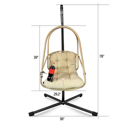 Hängender Eierstuhl mit Ständer - Innen/Außen Geflochtener Rattan-Schaukelstuhl mit Ständer - 350 lb Tragfähigkeit