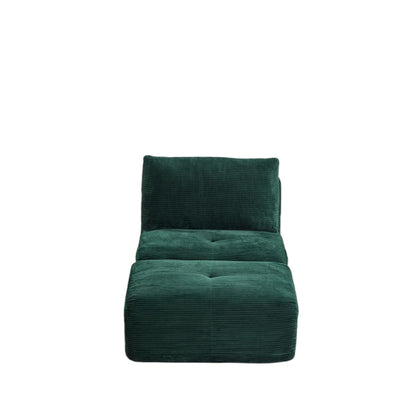 Modern Memory Foam Compressed Sofa,Single Chaise Longue For Living Room,Pet-Friendly Cloud Modular Sectional Sofa,Corduroy Fabric,Movable Ottoman,No Assembly Required,Green