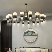 Modern geometric chinese zen marble chandelier with frosted glass shades and black metal frame for living room decorbites