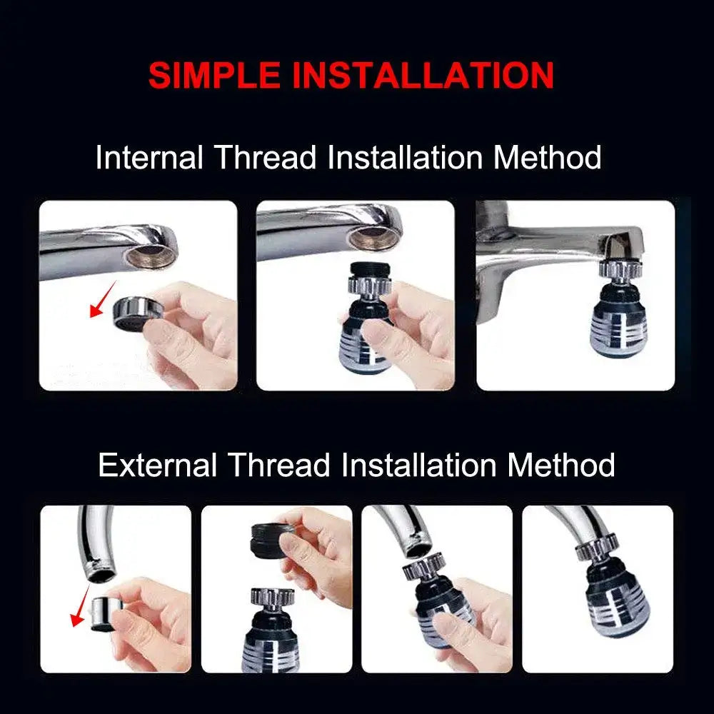 Chrome 2 modes kitchen faucet aerator extender with chrome finish, black rubber seal, and ridged metallic body for easy installation