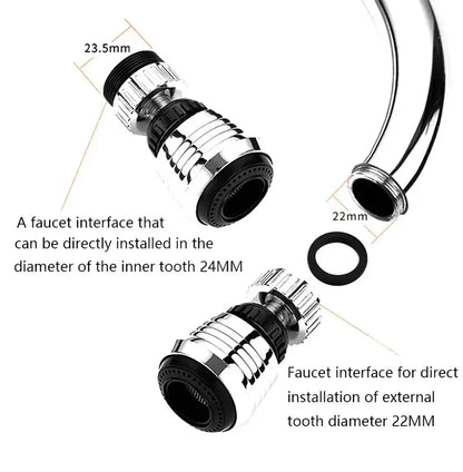 Chrome finished kitchen faucet aerator with black rubber seals designed for 2 modes kitchen faucet water saving extender