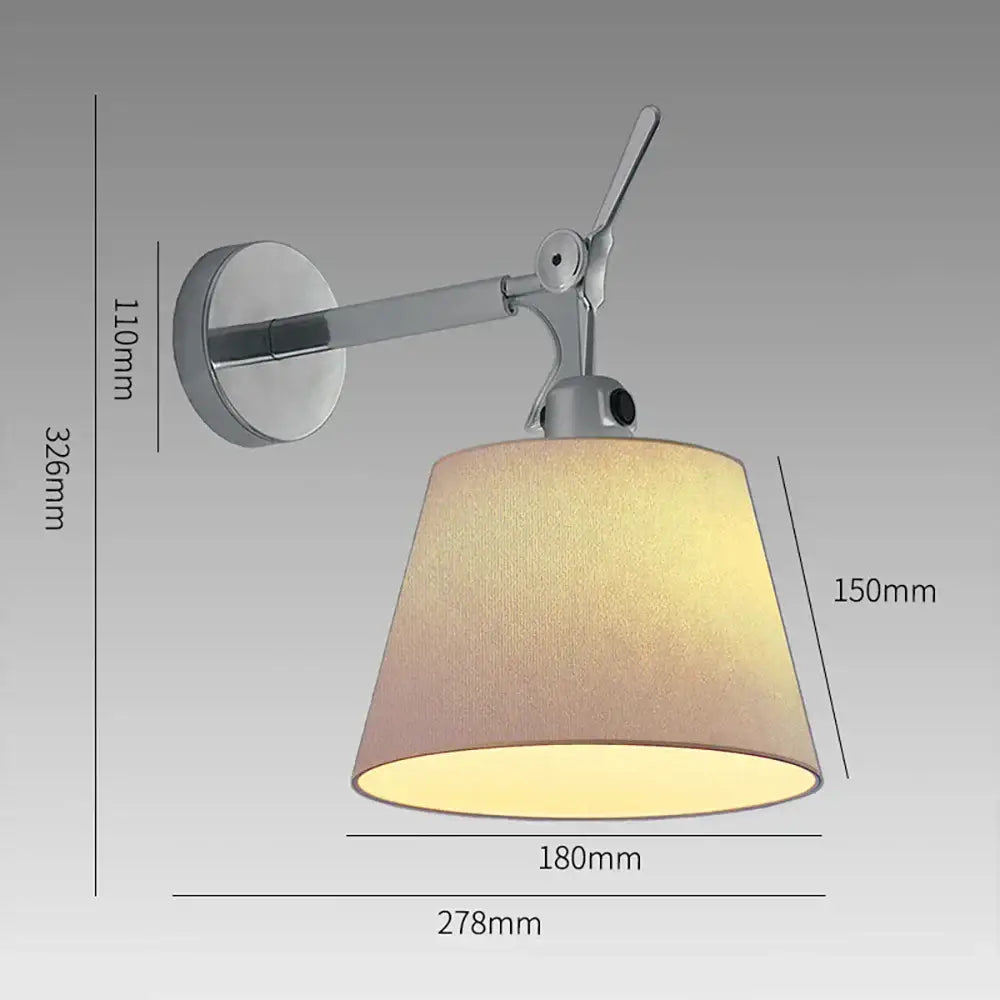 Chrome adjustable industrial wall light with a chrome finish and warm-toned textured fabric shade for bedroom decorbites adjustable industrial wall