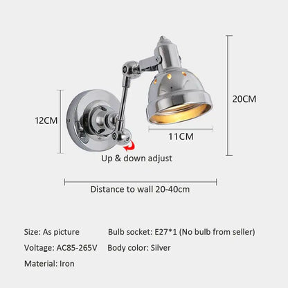 Chrome amber adjustable folding industrial wall light with silver iron adjustable folding arm for dining room decorbites adjustable folding