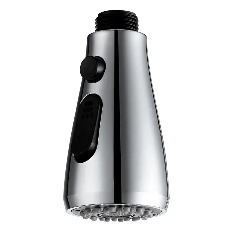 Chrome and black kitchen faucet small shower head replacement spray head with multi-setting nozzle and black control knobs