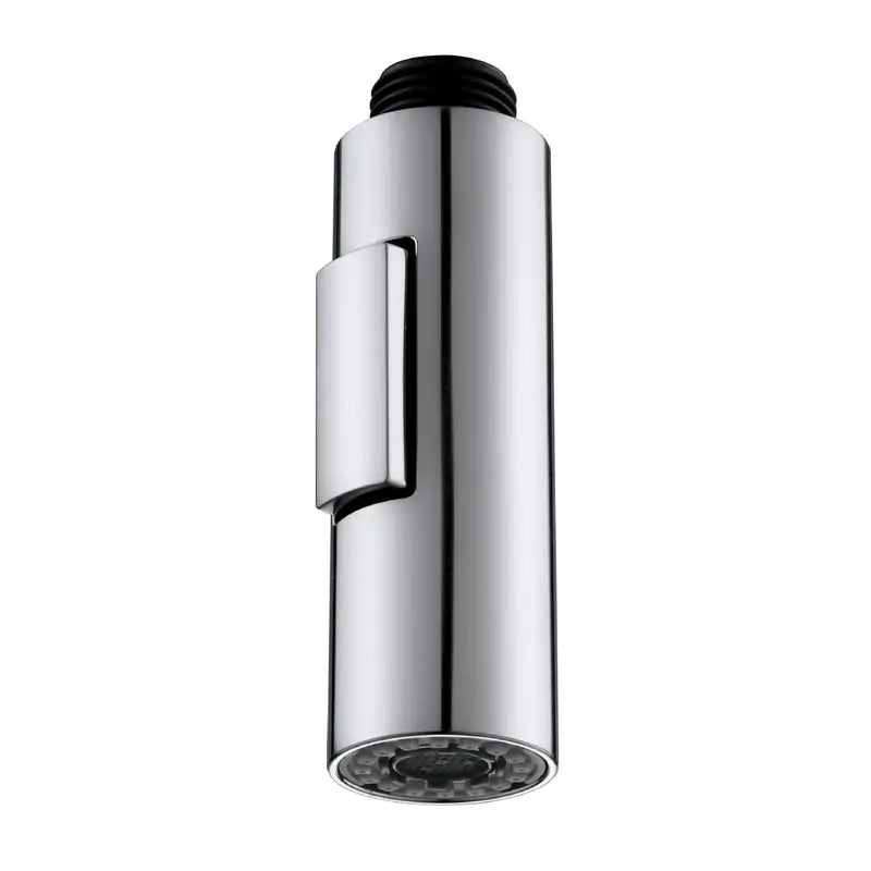 Chrome and black kitchen faucet small shower head replacement with sleek cylindrical design and black threaded base