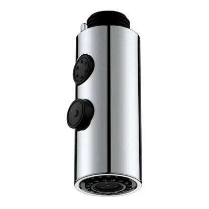 Chrome and black kitchen faucet small shower head replacement with multi-setting nozzle and plastic control knobs