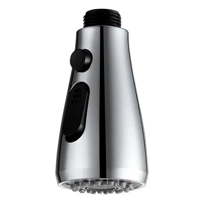 Chrome and black kitchen faucet small shower head replacement with multi-setting nozzle and black control knobs