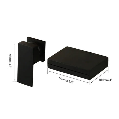 Black matte-finished rectangular soap dish with matching wall mount complementing decorbites led waterfall bathtub faucet