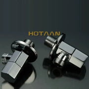 Shiny chrome-finished copper triangle valve set with angular connectors for bathroom and toilet control by decorbites