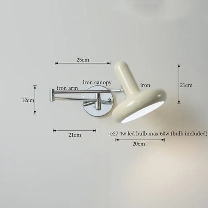 Cream-colored adjustable wall lamp with sleek iron arm and canopy decorbites cream led swing for bedroom use with pull chain