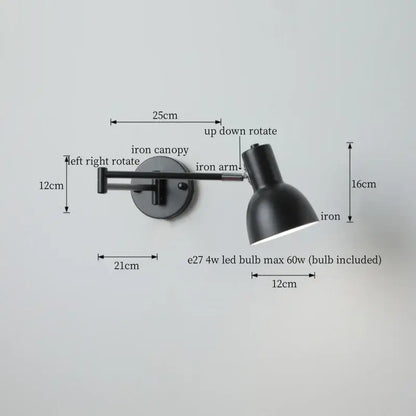 Black iron wall lamp with adjustable arm and canopy for decorbites cream led swing arm bedroom lighting with pull chain