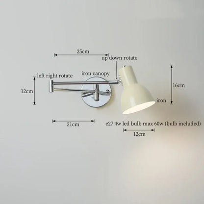 Cream-colored iron wall lamp with adjustable arms and pull chain for bedroom decorbites cream led swing lamp