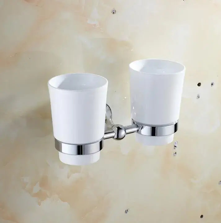 White ceramic toothbrush holder with chrome metal accents for crystal bathroom set decorbites brass collection