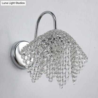 Chrome crystal drip wall sconce light wall mount with sparkling silver finish and cascading clear faceted beads for bedroom