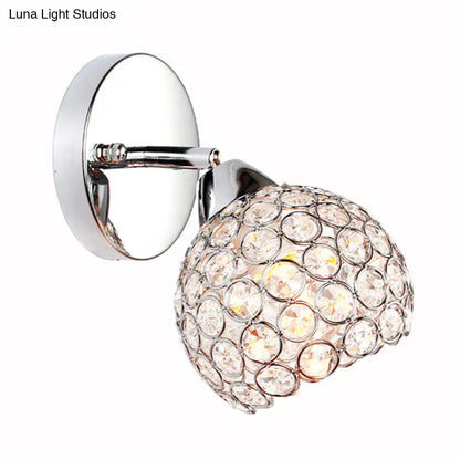 Chrome dome crystal wall sconce with spherical crystal globe design in chrome finish for living room lighting