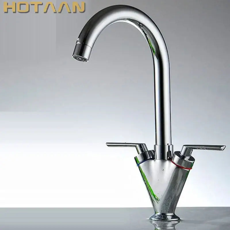 Chrome double handle kitchen sink mixer tap with swivel spout and sleek arched chrome-finished handles