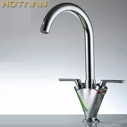Chrome double handle kitchen sink mixer tap with swivel spout and sleek arched chrome-finished handles