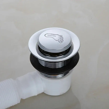 Chrome finished copper foot push bathtub drain pipe with foot-shaped emblem for decorbites copper tub bathroom filter