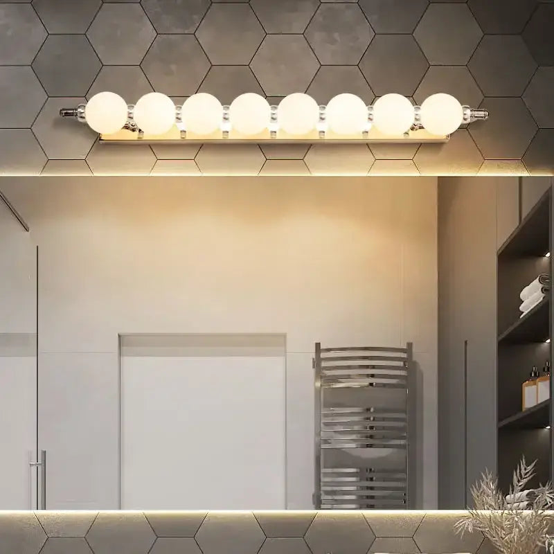 Modern chrome wall sconces with seven frosted glass globe bulbs for bathroom decorbites bubble ball mirror lighting