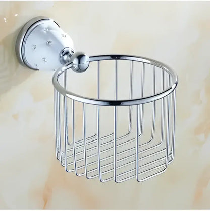 Chrome finished wire mesh soap dish with diamond embellished wall mount from decorbites bathroom hardware set