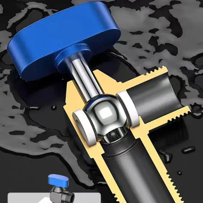 Blue-handled pipe wrench gripping black pipe near chrome gray brass angle valve for bathroom water control tap decorbites brass angle valve