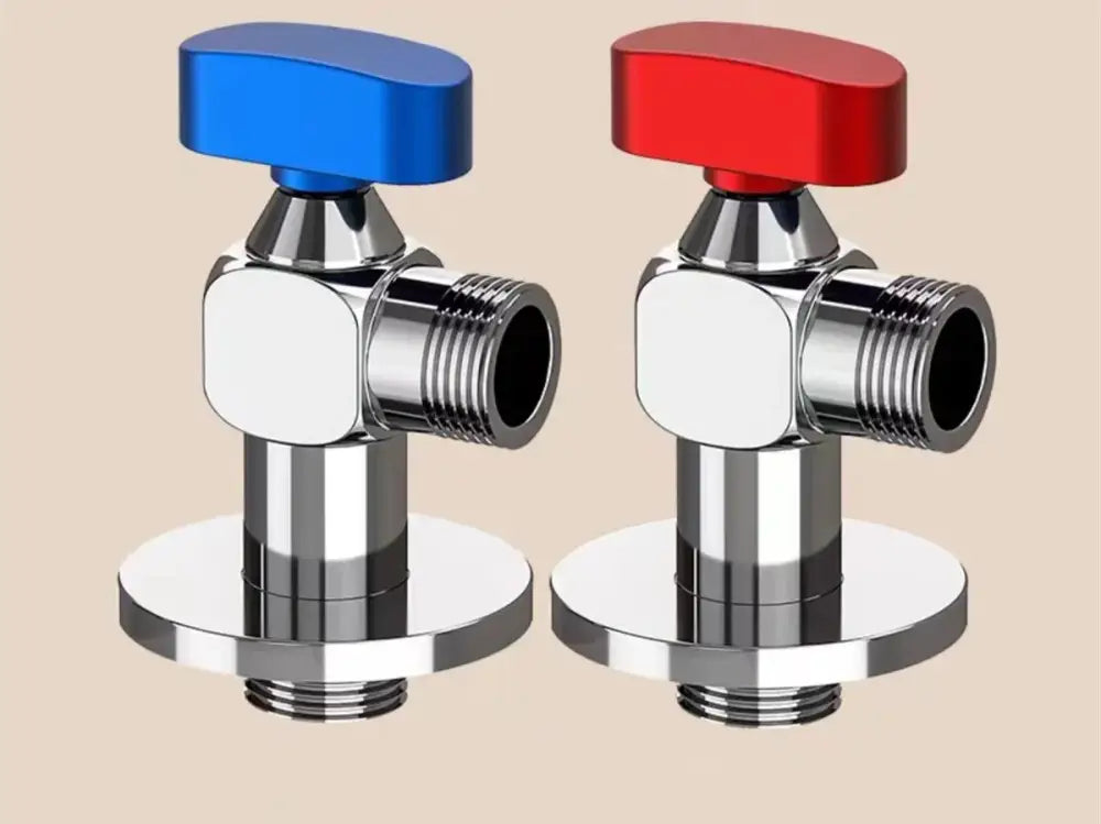 Chrome gray brass angle valve bathroom water control tap with blue and red kitchen faucet handles in chrome finish