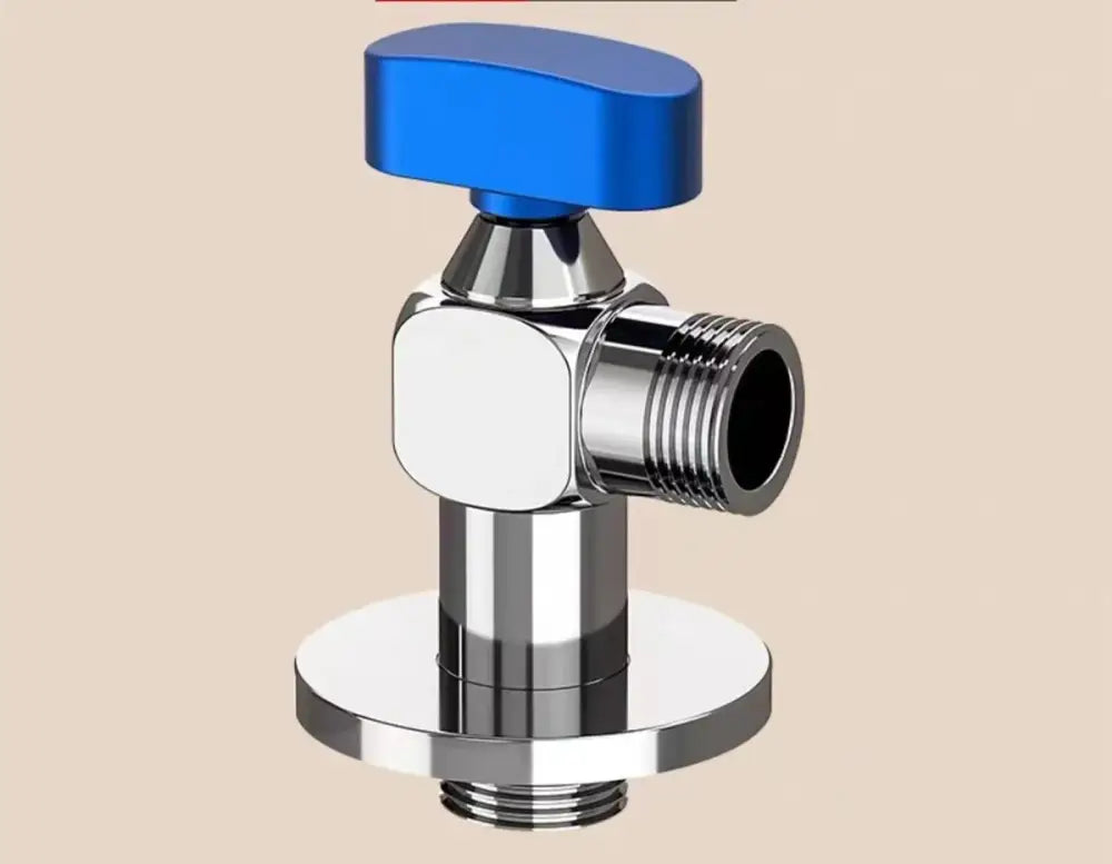Chrome gray brass angle valve bathroom water control tap with chrome finish and bright blue rectangular handle decorbites brass angle