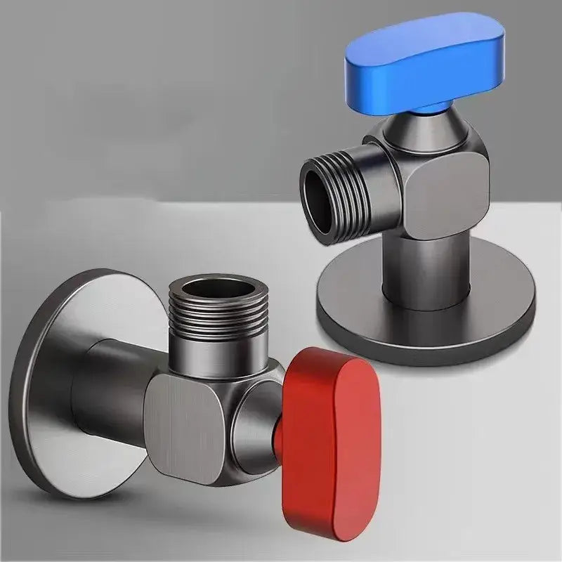 Chrome gray brass angle valve bathroom water control tap with two brushed metal decorbites brass angle valves red and blue handles