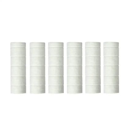 Six white cylindrical pleated water filter cartridges for chrome high pressure water saving shower head