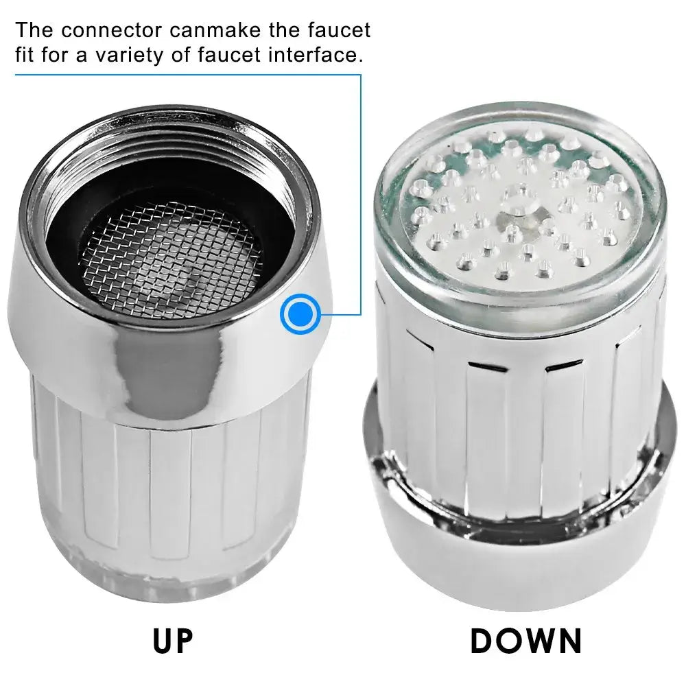 Chrome led faucet aerator with mesh filter and led light array for kitchen water saving and efficient flow control