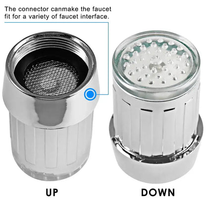 Chrome led faucet aerator with mesh filter and led light array for kitchen water saving and efficient flow control