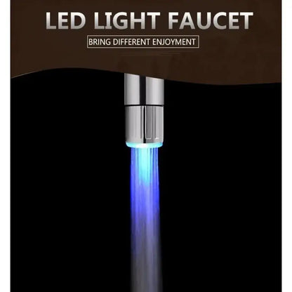 Silver chrome led water faucet aerator with vibrant blue illuminated stream for kitchen decorbites led water use