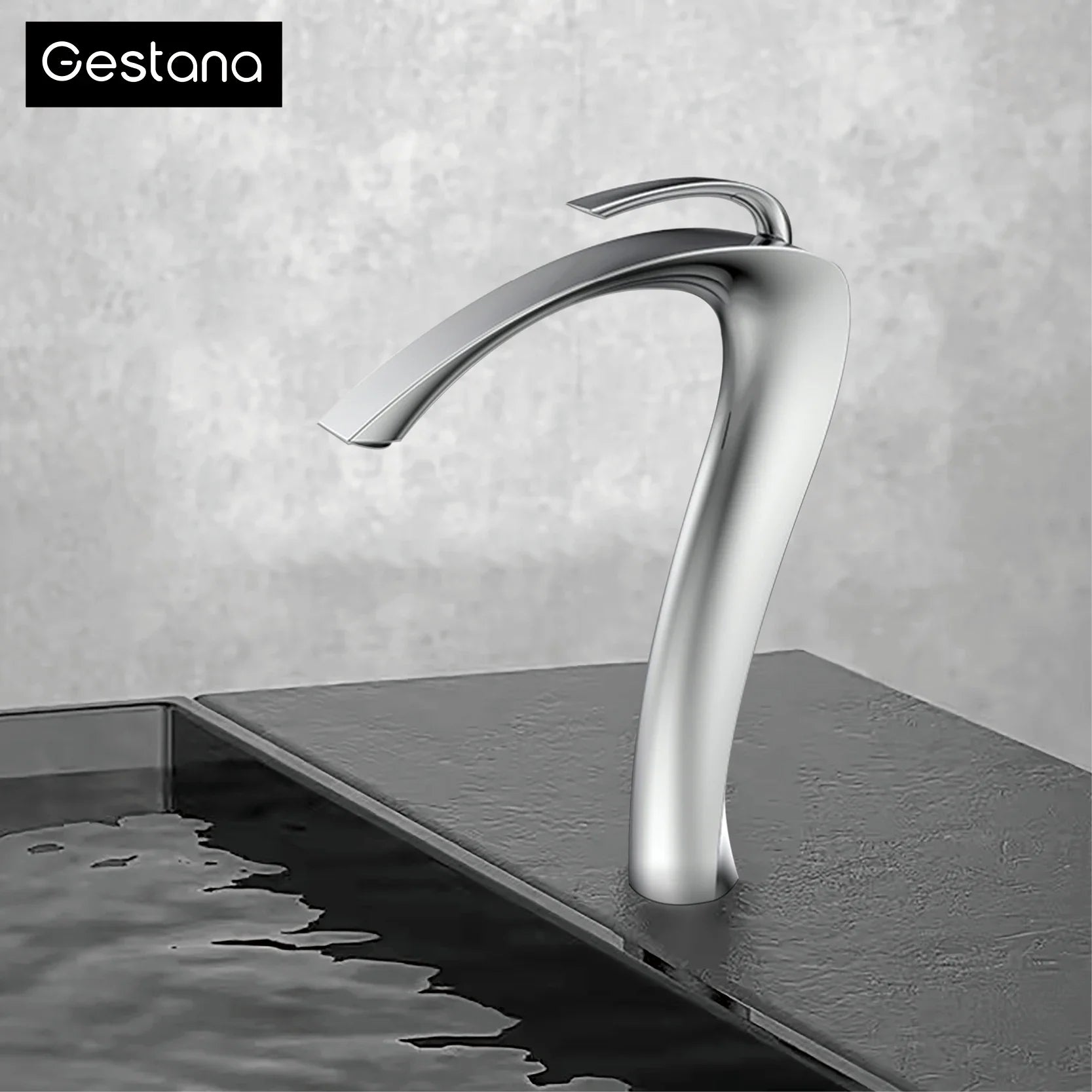 Silver-finished chrome luxury brass single hole modern deck mounted waterfall faucet with cold water control