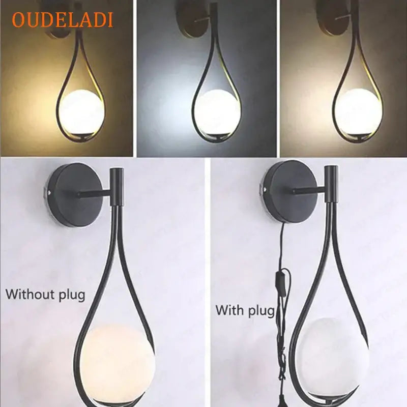 Black teardrop wall sconce with frosted black glass ball decorbites black glass for bedroom lighting decor