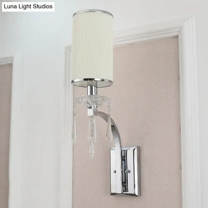 Chrome wall mounted sconce with sleek chrome finish cream pleated shade and crystal teardrops for living room 220v-240v