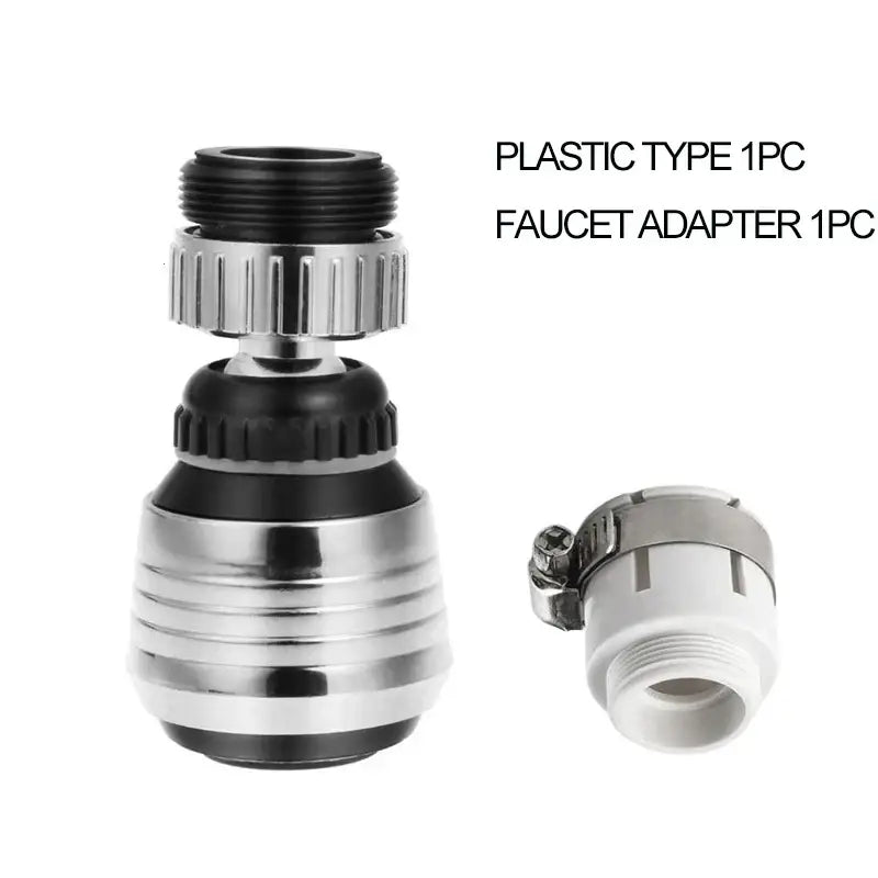 Silver and black plastic kitchen faucet adapter with ridged adjustable knob for decorbites kitchen faucet aerator use